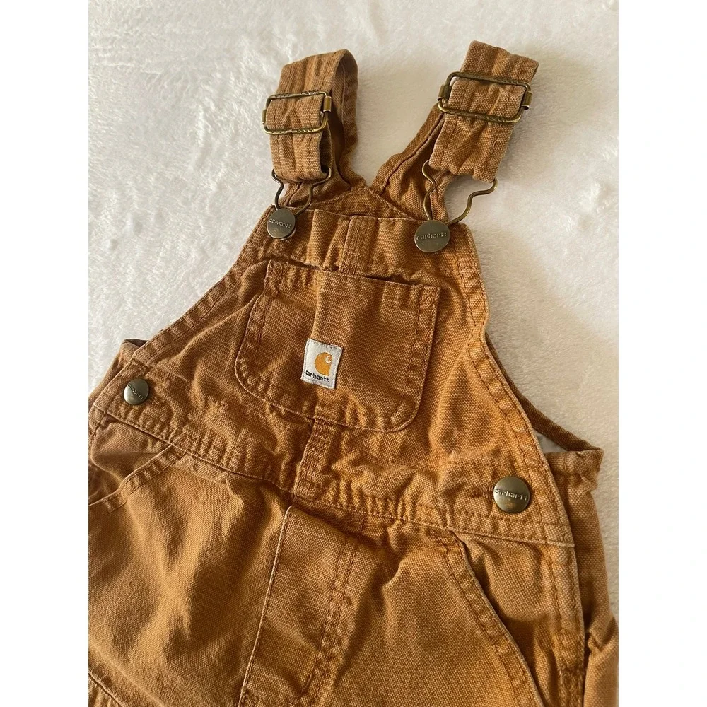 Carhartt Kids Brown Duck Canvas Bib Overalls CM8609 12M Leg Snaps Workwear
